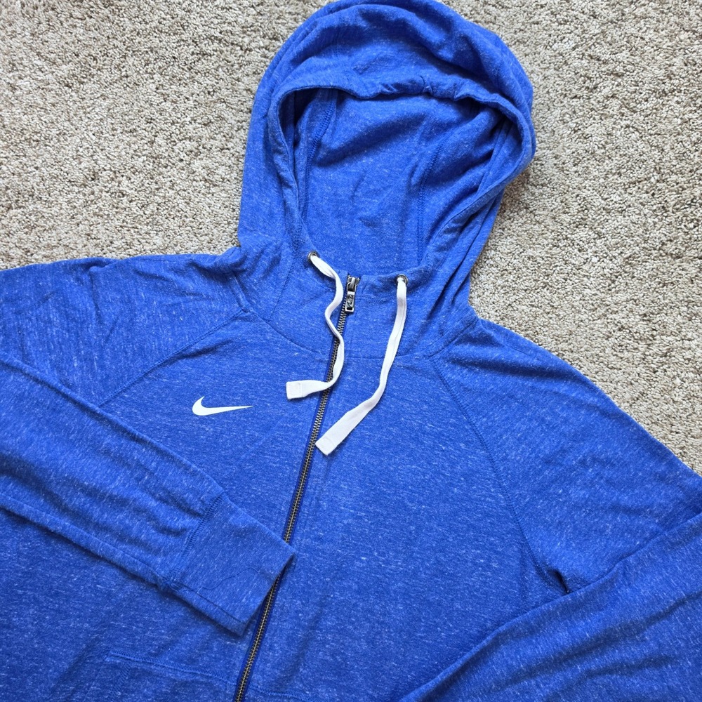Nike Gym Hoodie Womens Medium Blue Heather Full Zip Swoosh Sweater Ladies